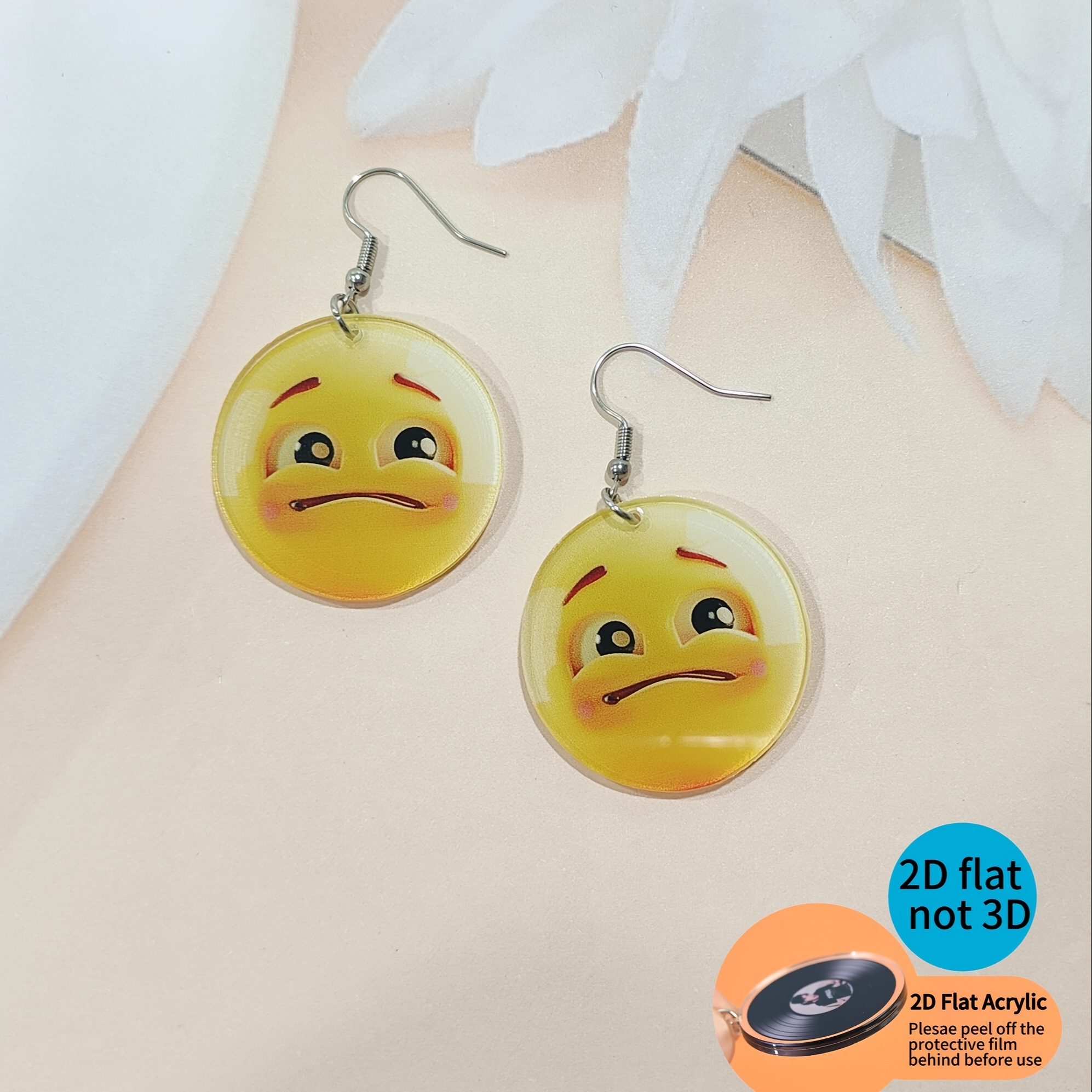 2D Flat Emoji Face Acrylic Earrings Set